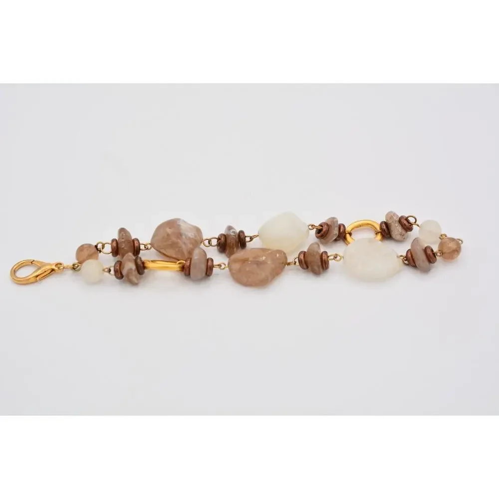 Vintage Lucite Beaded Bracelet Double Chain Brushed Gold Chunky 1980s Bin4